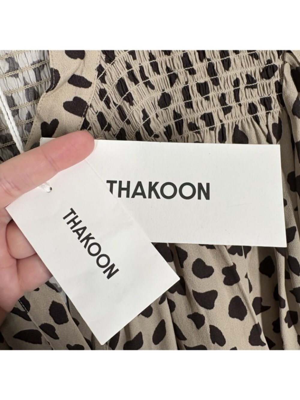 Thakoon Women M AL Beige Combo Long Sleeve Animal Printed Smocked Top NWT - Picture 11 of 15